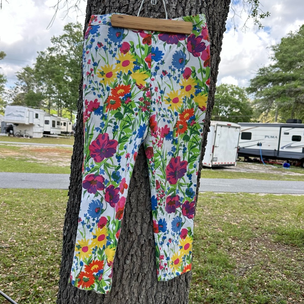 Vintage‎ TALBOTS PETITES PANTS Size 6P Bold FLORAL Bottoms Lined STRETCH Zipper